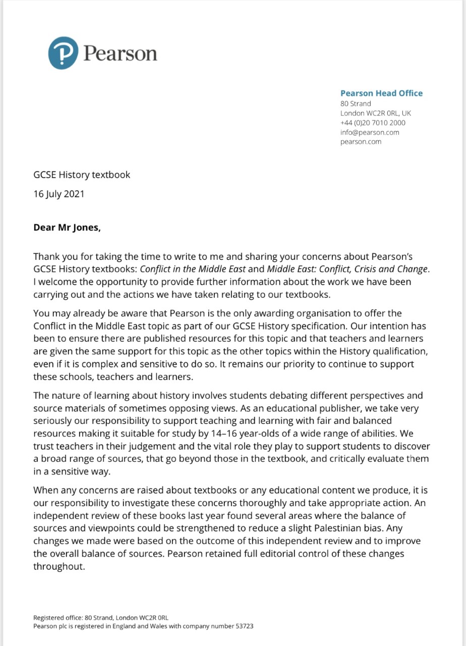Pearson response David Jones Palestine 